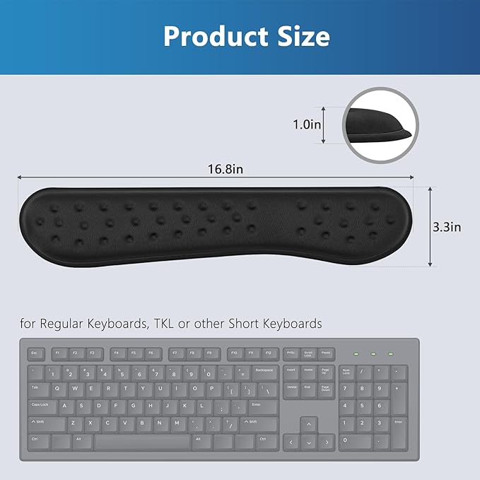 VANKEY Keyboard Wrist Rest, Memory Foam Keyboard Wrist Pad, Ergonomic Wrist Support for Keyboard, Comfortable Typing - Anti-Slip - Full Sized - Computer Desk Accessories, Black