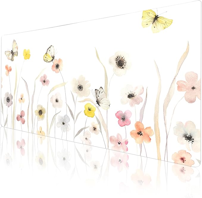 Colorful Star Large Mouse Pad, Watercolor Floral Desk Mat Office Supplies, Waterproof PU Leather Gaming Mousepad for Women Girls, Butterflies Desk Pad Home Office Décor Accessories 31.5" x 15.7"