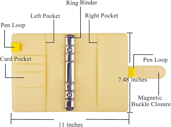 Antner A6 Budget Binder with Zipper Cash Envelopes for Money Organizer & Budgeting, PU Leather Budget Planner Money Saving Binder with Cash Stuffing Envelopes & Labels for Home Office Travel, Yellow