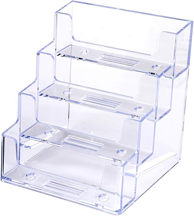 Hipiwe 2 Packs 4-Tier Acrylic Business card Holder Stand Clear Desktop Index Card Filing Card Holder Diaplay