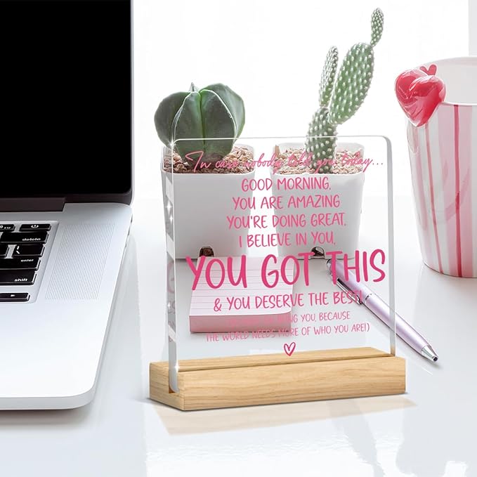 Pink Office Decor Pink, Inspirational Awareness Positive Affirmation Sign Acrylic Sign Plaque Motivational Table Decorations for Home Office Living Room Bedroom
