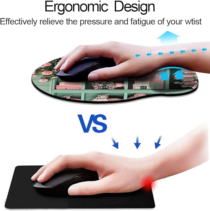 Ergo Comfort Gel Wrist Rest Mouse Pad-Ergonomic Office Mousepad with Wrist Support-Non-Slip, Design Desk Accessories Mat for Home&Game Decor Book Floral