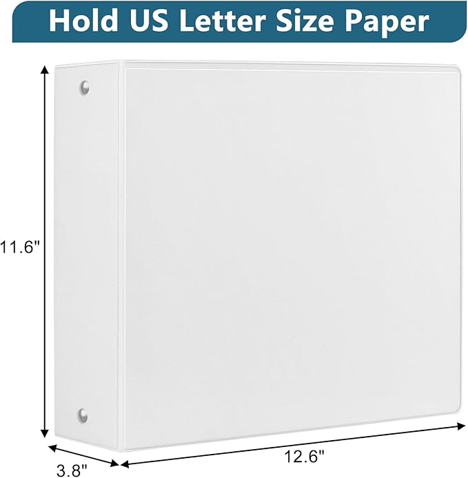 3-Inch 3 Ring Binder, Standard 3" Round Ring Binder Fit Letter Size Paper, Presentation View Binders, White, 2-Pack
