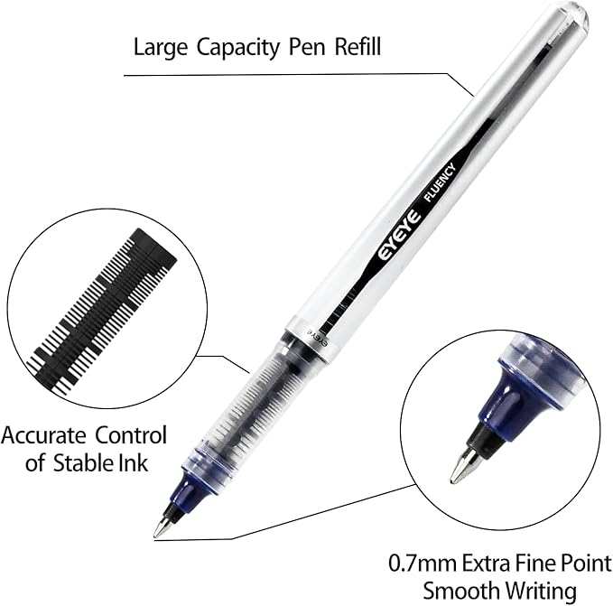 EYEYE Rollerball Pens Medium Point, 3 Assorted Colors 0.7mm Liquid Ink Roller Ball Pen Quick Dry, Ink Pen Fine Point Smooth Writing Pens for Journaling, Note Taking, Office, School Supplies