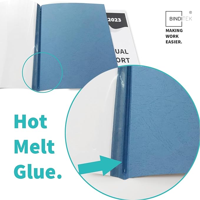 Binditek 10 Pack Thermal Binding Presentation Covers, 1/8 Inch Spine, Holds 30 Sheets, Ultra Clear Front Cover, Blue Paper Back Cover, Letter Size, for Students and Coworkers