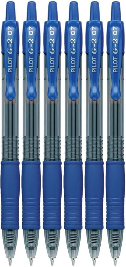 G2 Retractable Premium Gel Ink Roller Ball Pens Fine Point Fine Point (.7mm) Blue Ink 6-pk; Refillable & Premium Comfort Grip Bundle with Plastic Reusable Pouch