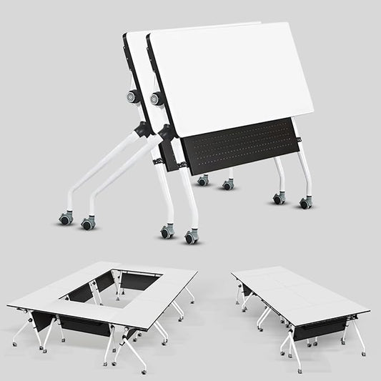 Conference Table, Folding Conference Room Tables, Mobile Training Tables with Silent Wheels, Large Rectangular Modular Seminar Table Office Computer Desks for Classroom White (2Pack L55.1in)