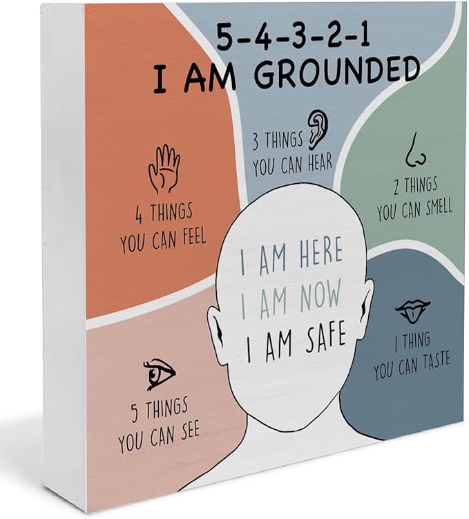 Counseling Therapy Office Must Haves, Anxiety Relief I Am Grounded Wood Sign, Therapist School Counselor Office Decor