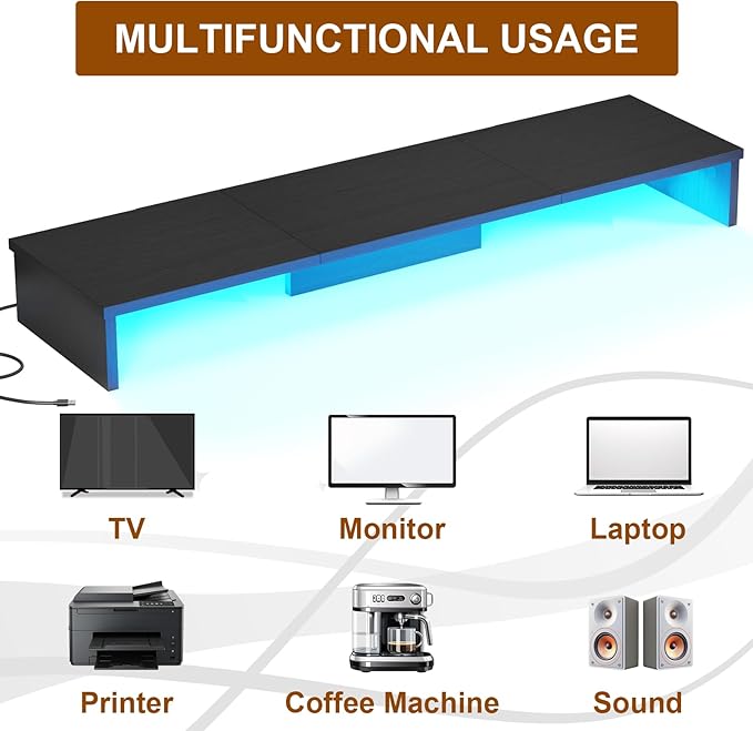 TV Riser Stand with LED Lights, 42.5" Super Large Monitor Stand Riser, Tabletop TV Stand Riser for Desk, Desk Shelf for Top of Desk, Desktop Organizer for Computer, TV, Laptop, Printer