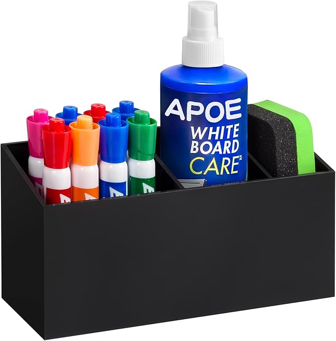 Magnetic Dry Erase Marker Holder, Acrylic Magnet Pen Holder for Whiteboard, Refrigerator, Magnetic Fridge Organizer for Office, Classroom, Whiteboard Maker Holder, Locker Organizer(Black)