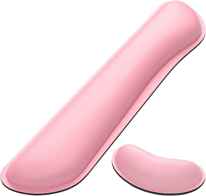 Dapesuom Keyboard Wrist Rest Set, Cute PU Leather Wrist Cushion for Computer Keyboard and Mousepad, Memory Foam Mouse Pad Rests Support with Non-Slip Base for Typing Pain Relief, Laptop, Pink