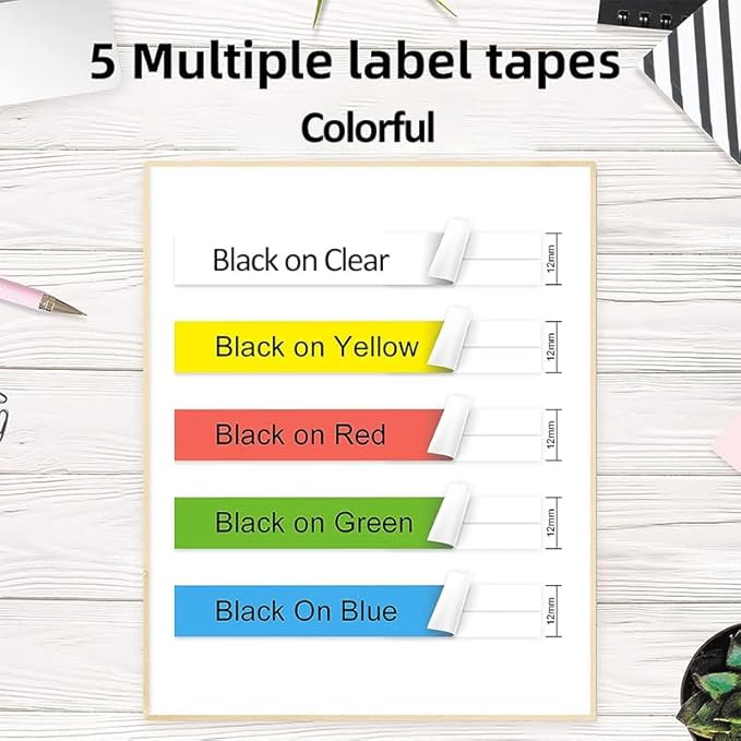 M K131 MK431 MK531 MK631 MK731 5 Pack Color Tape - 12mm Multicolored Label Tape Compatible with P Touch Label Maker PTM95 PT-90 PT-80 PT-70 PT-65 PT-45M