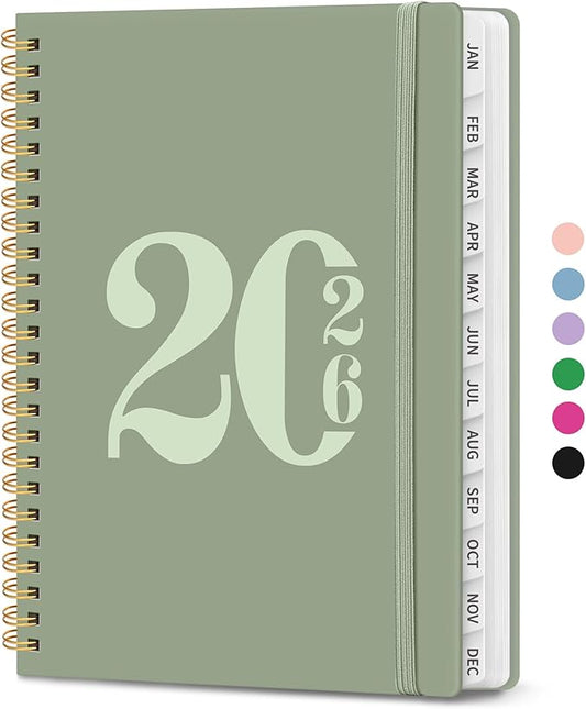 2026 Planner, Weekly and Monthly Calender Planner, Jan 2026 to Dec 2026, Hardcover 2026 Calendar Planner Book with Tabs & Inner Pocket, Office Home School Supplies for Women & Men - A5 (6.3" x 8.5"), Green