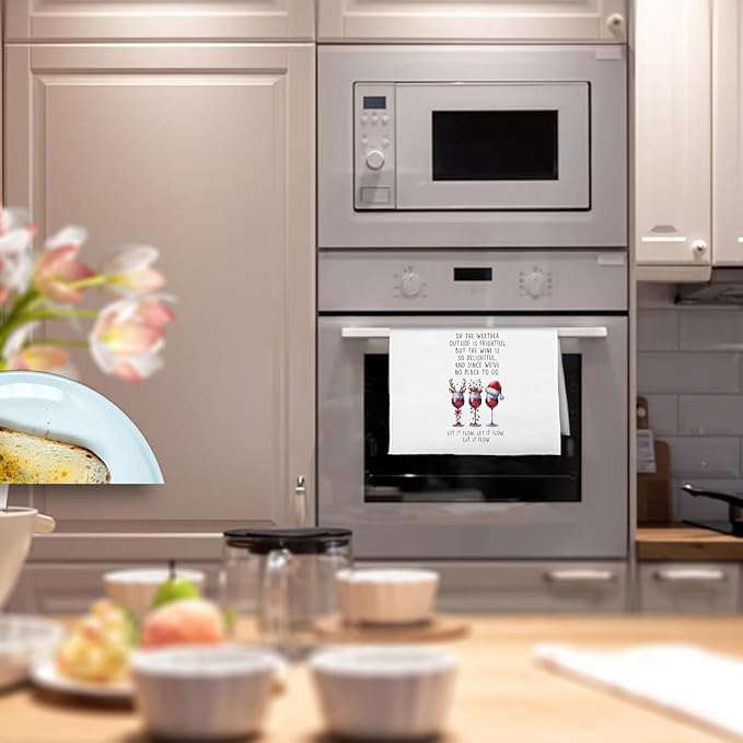 Christmas Wine Kitchen Towels - Christmas Bar Decor, Wine Lovers Decorative Waffle Dish Towels, Bartender Gifts for Women Hand Tea Towel, 16x24 Inches