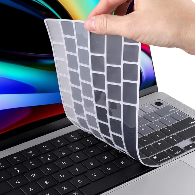 Batianda Premium Gradient Color Keyboard Cover for New MacBook Pro 14'' Pro 16'' 2024 2023 M4 M3 M2 M1 Pro/Max Chip & New MacBook Air 13 15 inch Soft-Touch Silicone Protective Skin,Gradient Grey