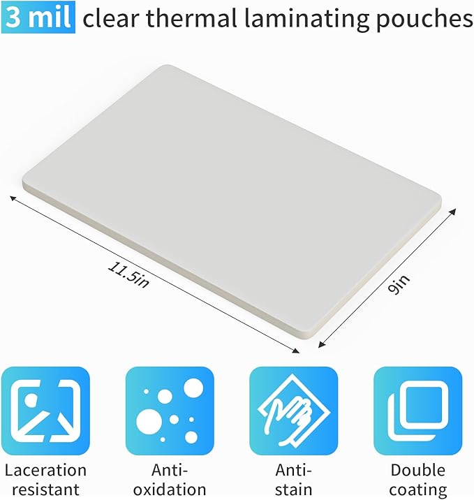 Laminating Sheets, (3 Mil) 50 Pack Thermal Laminating Pouches Holds 8.5 x 11 Inch,3 Mil Clear Laminator Paper 9 x 11.5 Inch, Letter Size, for Education,Documents, Certificate