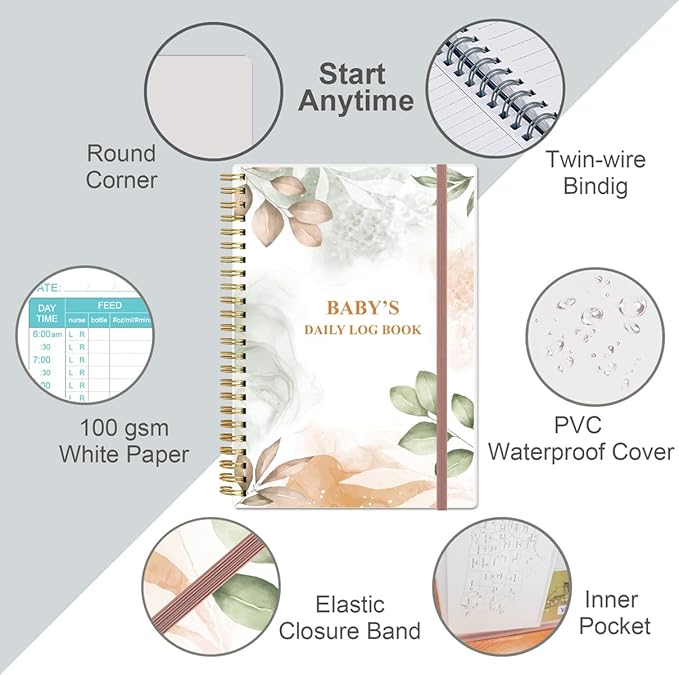 Baby's Daily Log Book - A5 Baby's Tracking for Newborns, 150 Easy to Fill Pages to Track and Monitor Your Newborn Baby's Schedule, Rose Leaf