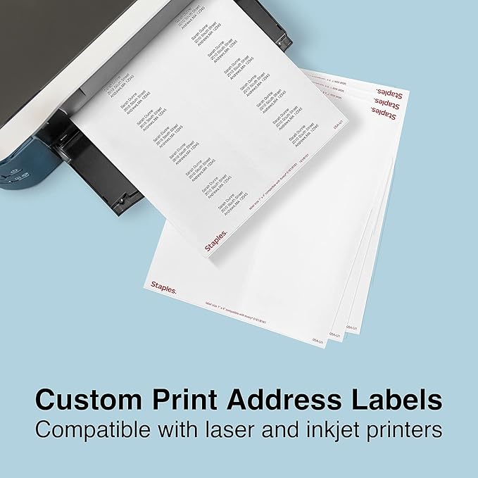 Staples® White Inkjet/Laser Address Labels 1" X 4", 5,000/Box