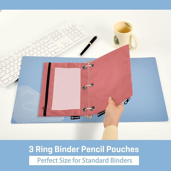 Gredecor Binder Pencil Pouch 3 Ring Indian Red Zipper Pencil Pouches Case 2 Pack Clear Binder Organizer for School Office