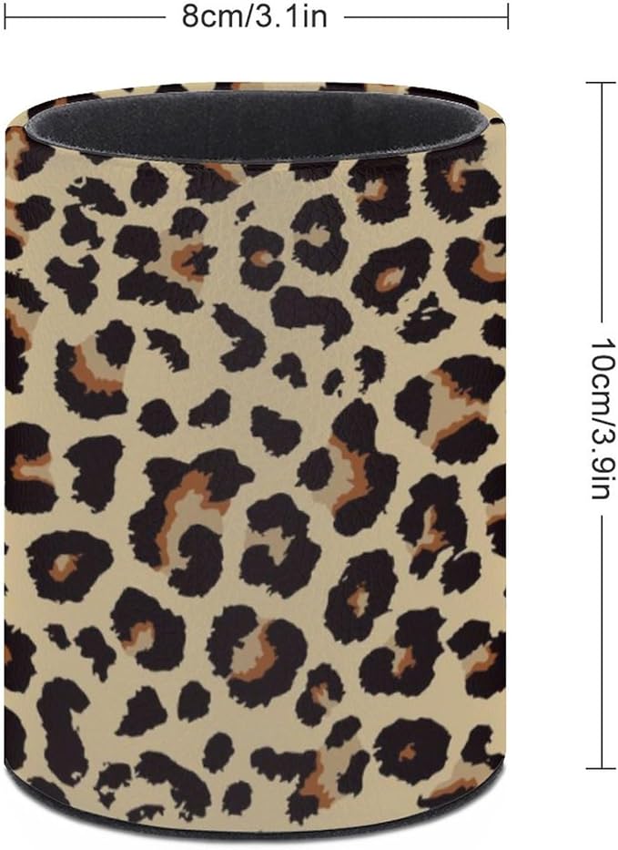Leopard Print Pen Holder Pencil Organizer Cute Pencil Cup Desk Decor Makeup Brush Holder PU Multifunctional Office Suppliesfor Home Classroom School