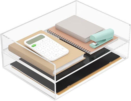 MaxGear 2-Tier Acrylic Letter Tray, Stackable Desk Paper Organizer, Clear File & Document Tray with Pull-Out, Acrylic Desk Organizer for Papers, Folders & Office Accessories