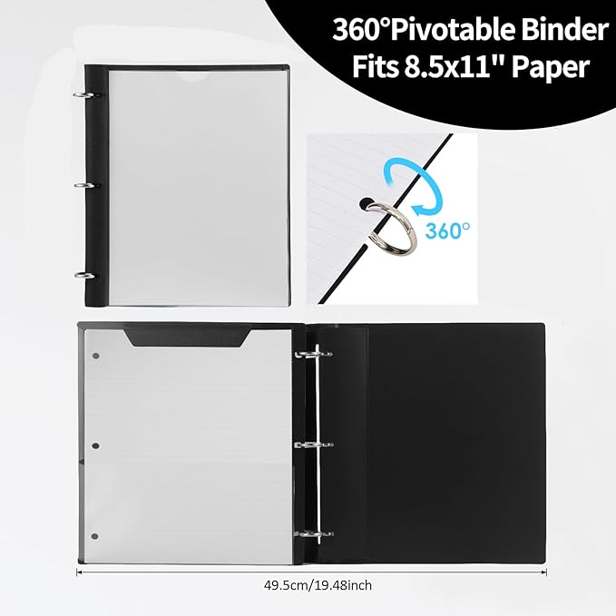 360° Pivotable 3 Ring Binder, Upgraded Foldable Binders 1 inch 2 Pack, Thin Small Three Ring Binder Fits 8.5" x 11", for Home, School and Office Binders Supplies - White
