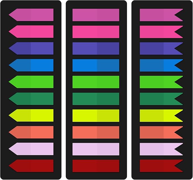 KICNIC Page Markers Sticky Index Tabs 750 Pcs, Arrow Flag Tabs Self Adhesive, Sticky Notes for Page Marking and Highlighting [3 Designs, 10 Colors] Writable, Repositionable