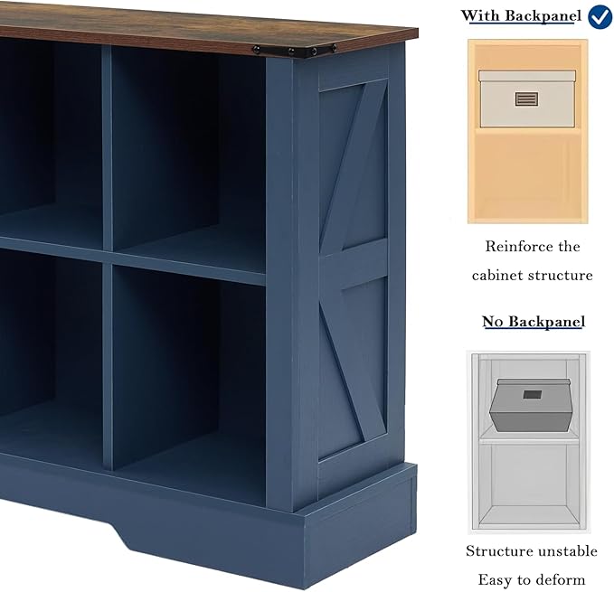 8 Cube Storage Organizer, 2 Tier Bookshelf for Living Room, Farmhouse Bookcase with Led, Kids Toy Storage Cabinet, Wall Cubby Shelves for Home Decor, Wood Display Cabinet for Bedroom, Blue