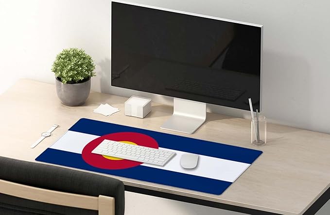 SSOIU Extended Gaming Mouse Pad Mat Large Desk Mat Non Slip Rubber Base Computer Desktop Laptop Keyboard Mouse Mat Stitched Edges, 35.5x15.7 in XXL Waterproof Mousepad for Work Game, Colorado Flag