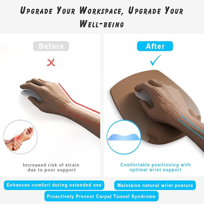 ErgoFlow Gel Wrist Rest Mouse Pad - Ergonomic Cushion for Desk, Cute Aesthetic Computer Decor for Women; Small Mousepad Mat&Laptop Pads - Office, Home Support & Ergo Accessories Supplies(04Onxy Balck)