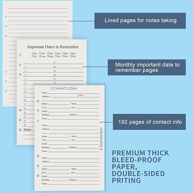 Refillable Address Book with Alphabetical Tabs, w/Pockets, 648 Large Print Telephone Birthday Email PU Leather Hardcover Durable for Women Men Seniors Home Office, 236Pages, A5, Black