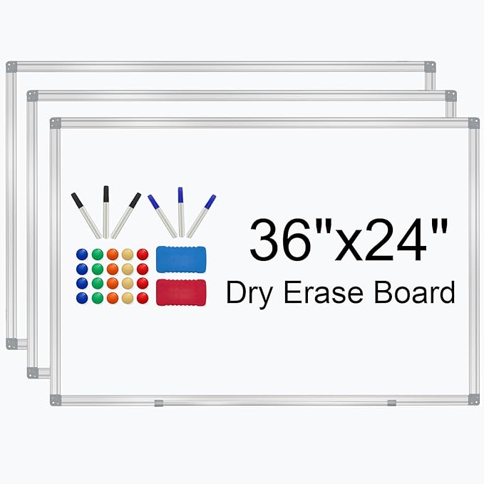 H-Qprobd 3' x 2' Whiteboard Dry Erase White Board for Wall 36x24 (3pcs) Magnetic Boards for Office Classroom & Home, Small Wall Whiteboard Including 6 Markers, 20 Magnets, 2 Erasers