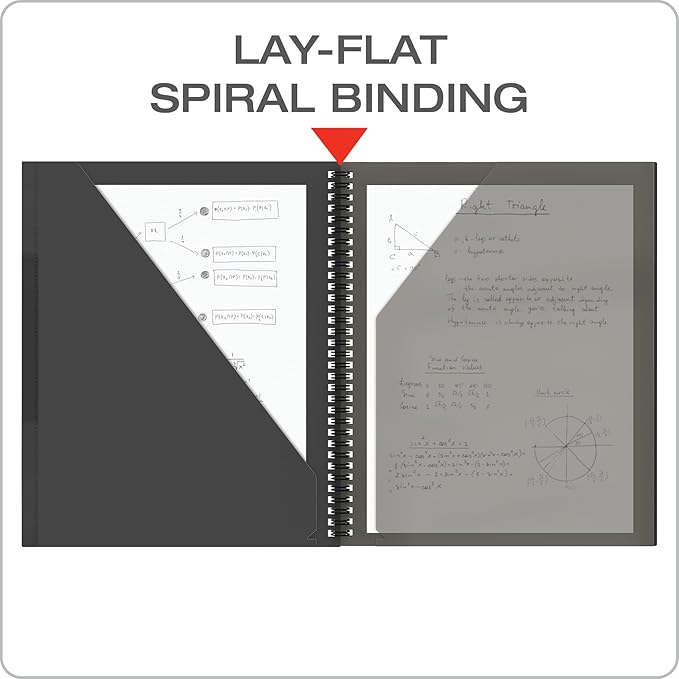 Oxford 10 Pocket Folder, Sturdy Plastic Spiral Portfolio, Anti-Tear Edges, 8 Pockets, 2 Diagonal Interior Pockets, Letter Size, Black (89332)