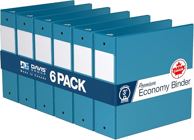 Premium Economy 6-Pack 3-Ring Binders for School or Office, Round-Ring Binders, 3 Inch, Turquoise