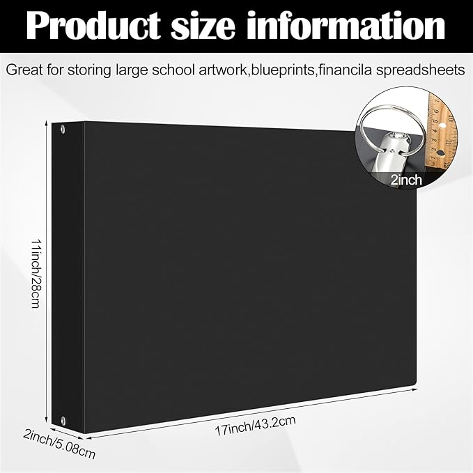 6 Pcs 11 x 17 3 Ring Binders Black 11" x 17" Round Ring Binders Large Folder for Pressboard Presentation, Reports, Proposals, Documents(2 Inch)
