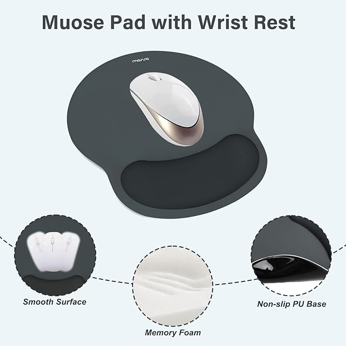 MOSISO Wrist Rest Support for Mouse Pad&Keyboard Set, Circle Curved Ergonomic Mousepad&Coaster Non-Slip Base Home/Office Pain Relief&Easy Typing Pad with Soft Cloth&Silicone Lining, Slate Gray