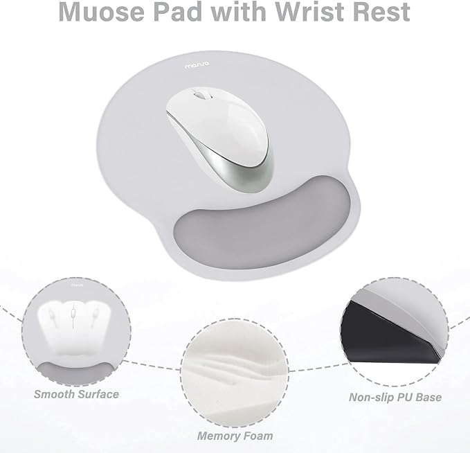 MOSISO Wrist Rest Support for Mouse Pad&Keyboard Set, Circle Curved Ergonomic Mousepad&Coaster Non-Slip Base Home/Office Pain Relief&Easy Typing Pad with Soft Cloth&Silicone Lining, Gray