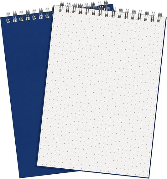 2 Pcs Dot Grid Notebook Top Spiral Notebook A5 Size Bullet Dotted Paper Hardcover Dot Journal 8.3''x 5.8'' 140 Pages Spiral Notepads for Sketching Drawing Writing School Office (Dark Blue)
