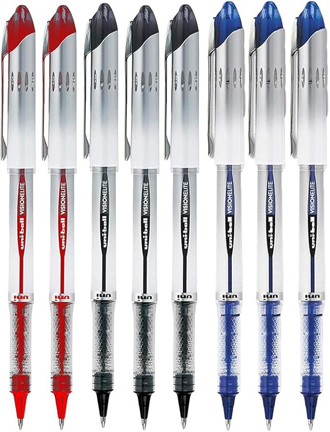 Vision Elite Rollerball Pens, Bold Point (0.8mm), Black/Blue/Red Ink, 8 count, Bundle with Plastic Reusable Pouch