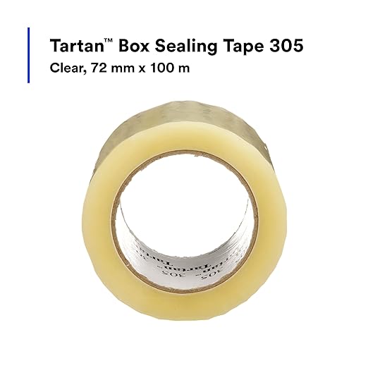 3M Tartan Box Sealing Tape 305, Clear, Light Duty, Durable, 2.83 in x 109.36 yds (72 mm x 100 m), 24 Rolls/Case