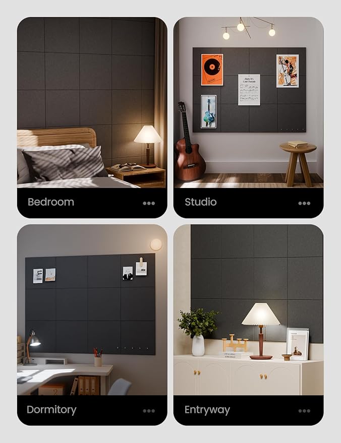 Large Felt Bulletin Board 48" x 36" Cork Board Alternative-12 Pack with 70 Safe Removable Adhesive Tabs, Cork Boards for Walls Cork Board for Home Office Classroom Pin Board - Charcoal Gray