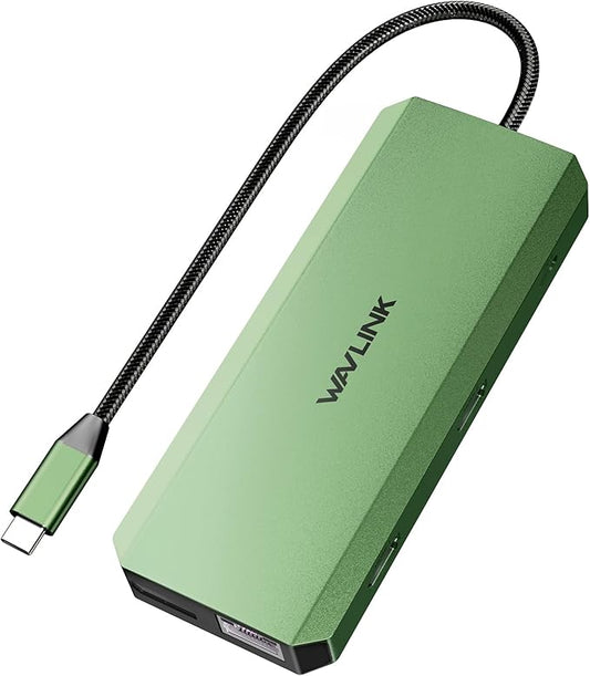 WAVLINK USB C Docking Station Dual Monitor, USB Type C Hub Triple Display, USB C to 2 HDMI,DisplayPort, PD Charging, Ethernet, 5 USB, SD/TF Read, Audio for MacBook Dell HP Lenovo Surface, Green