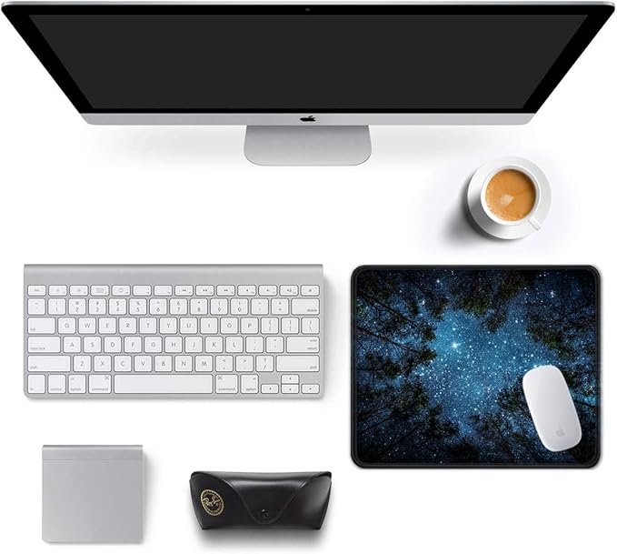 Auhoahsil Mouse Pad, 12 x 10 in Nature Theme Computer Mouse Pad for Desk, Premium-Textured Non-Slip Rubber Stitched Edges Waterproof Square Mouse Mat for Gaming Work Wireless Mice, Night Sky