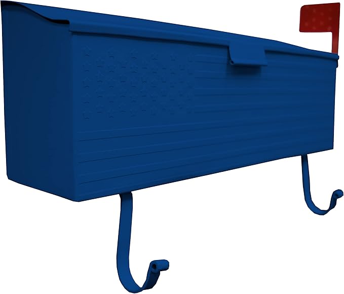 Oakland Living AZ620-BLUE Blue Patriotic Metal Outgoing Mail Flag and Newspaper Hangers Wall Mounted Mailbox