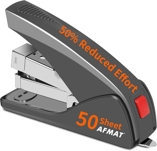 AFMAT Effortless Stapler for Desk, 50 Sheet Desktop Stapler, Ergonomic Office Staplers, One Finger Touch Stapling, Built-in Staple Remover, Portable & Space Save Size, Good for Home & Office