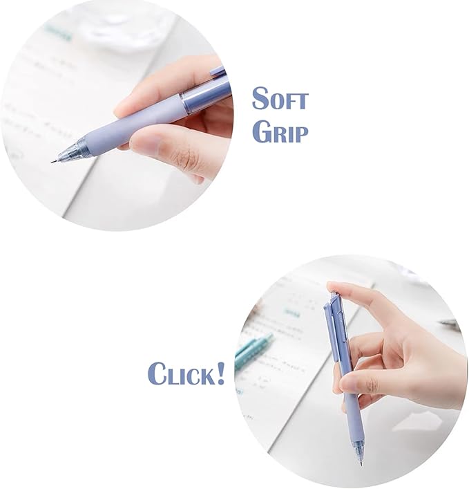 HeTaoCat Retractable Gel Pens, 0.5mm Fine Point, Quick Drying, Writing Drawing, Black ink gel pens, Box of 6 Pens (Multicolor)