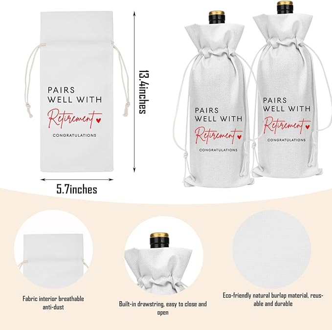 XFW White Retirement Wine Bag Retirement Gifts for Women Men Farewell Gifts for Coworkers Going Away Gift for Friends Boss