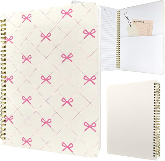 Cute Spiral Notebook journal B5 Aesthetic Pretty Design for Women Girls Kawaii with Pocket, 10 x 7.2 inch, Lined, Small Bow Tie