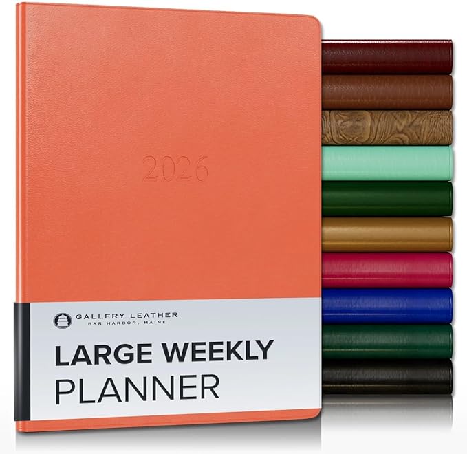 Gallery Leather Large Weekly Monthly Planner 2025-2026, Elegantly Bound Calendar Planner and Notebook with Stylish Gold-Gilded Page Edges, 12 Months - Caribbean Sunset - 9.75 x 7.5 "