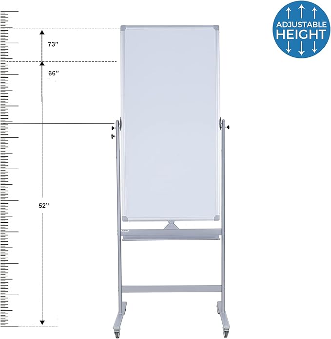 Magnetic Mobile Whiteboard 48x24-in 360° Reversible Two-sided White Board with Wheels, Portable Dry Erase Board Easel with Stand for Office Classroom, Include 6 Dry Erase Markers and 1 Eraser